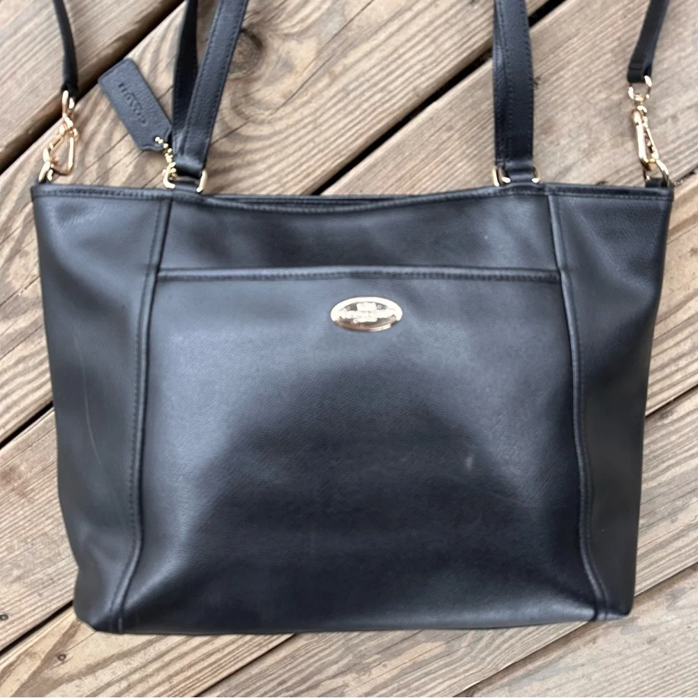 Coach Crossgrain Leather Pocket Tote F34497 Black Crossbody Shoulder Bag Tote